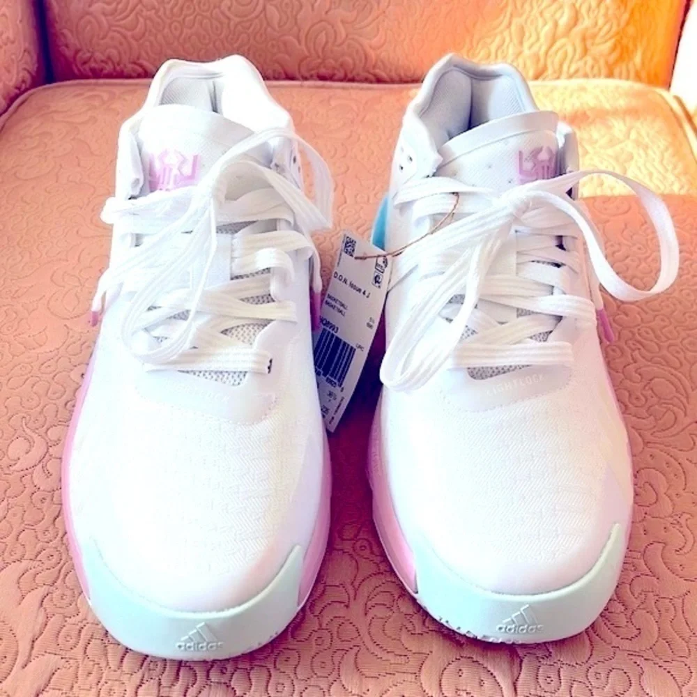 Brand New Adidas D.O.N. Issue 4 J Basketball Shoes Youth White Lace Up Sneakers